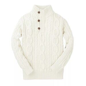 Hope & Henry Boys' Mock Neck Cable Sweater with Buttons, Soft White, Size M